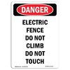 Signmission OSHA Danger Sign, 18" Height, Aluminum, Electric Fence Do Not Climb Do Not Touch, Portrait OS-DS-A-1218-V-2111